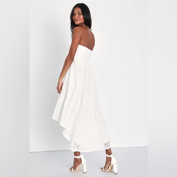 Lulus Curated Charm White Lace Strapless Bustier High-Low Dress, size small - Picture 4 of 8